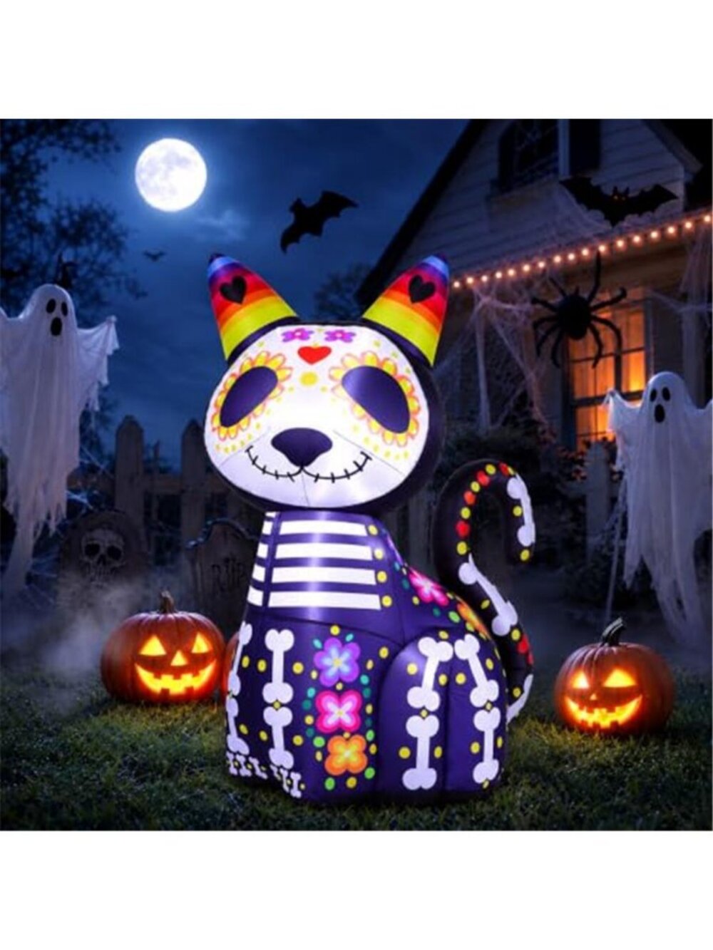4.4FT Halloween Inflatables Outdoor Decoration, Day of The Dead Black Cat